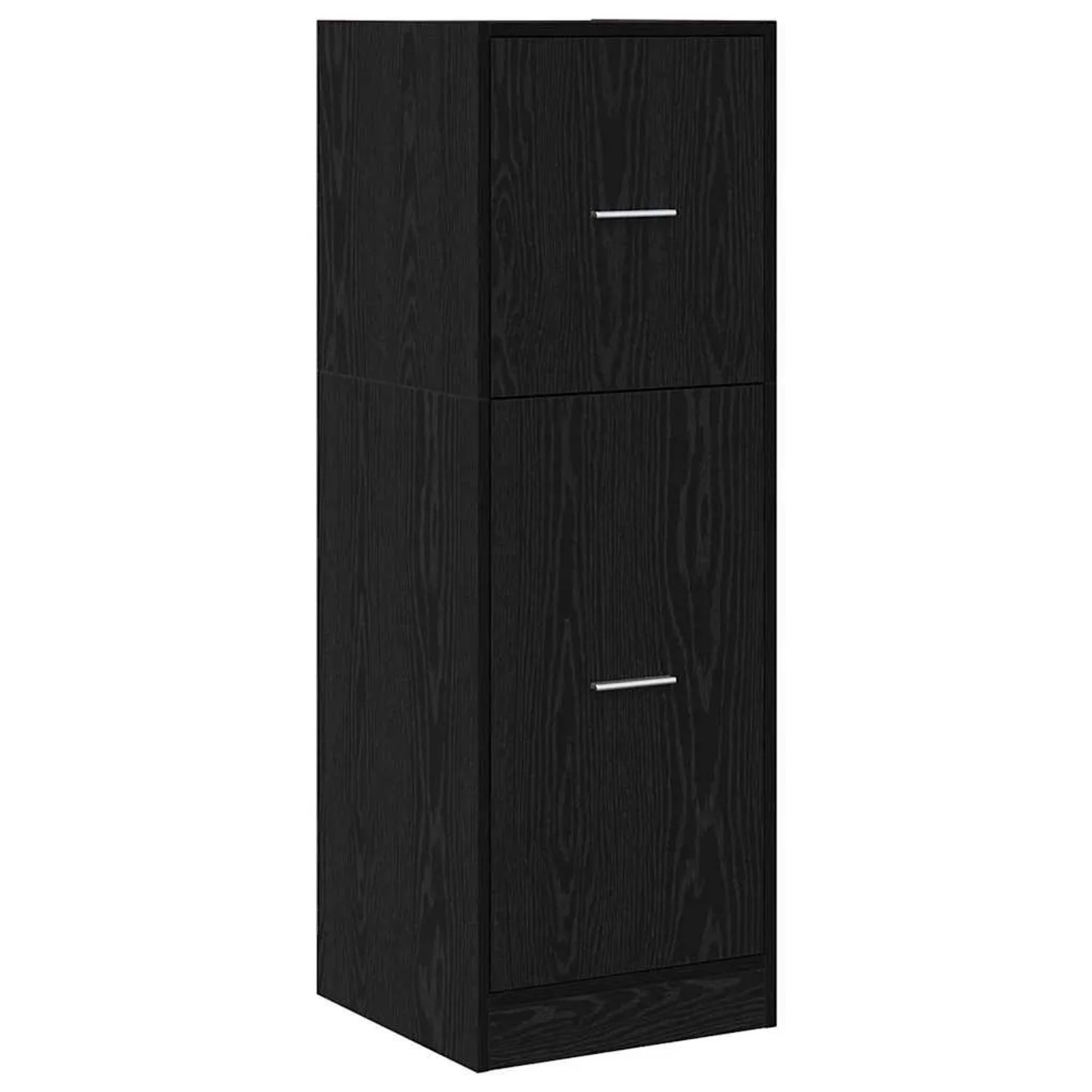 Schwarzer vidaXL Apothekerschrank aus Holzwerkstoff, 40x41x118 cm, mit zwei Schubladen.