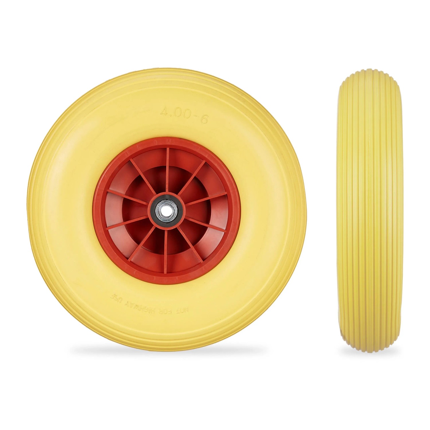 Relaxdays Schubkarrenrad 4.00-6 Vollgummi Gelb Rot Pannensicher 33 cm x 9 cm 1,4 kg