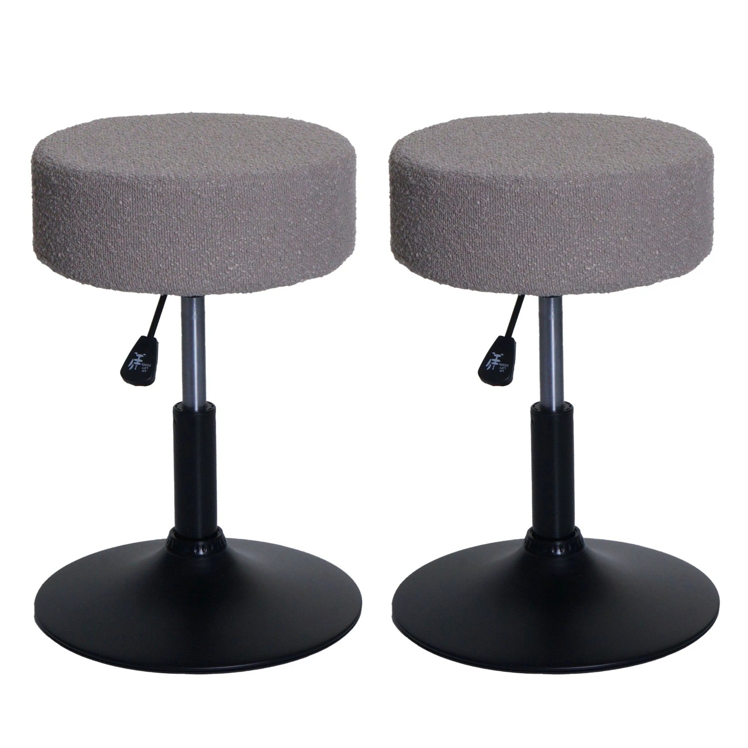 MCW 2er-Set Hocker C22 Höhenverstellbar Drehbar Ø 37cm Stoff Bouclé Taupe
