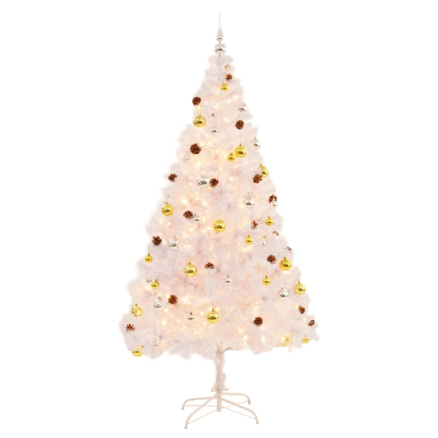 vidaXL Künstlicher Weihnachtsbaum mit Kugeln und LEDs Weiß 210 cm