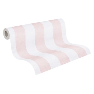 A.S. Creation Vliestapete mit Streifen in Creme und Rosa, Rollenansicht.
