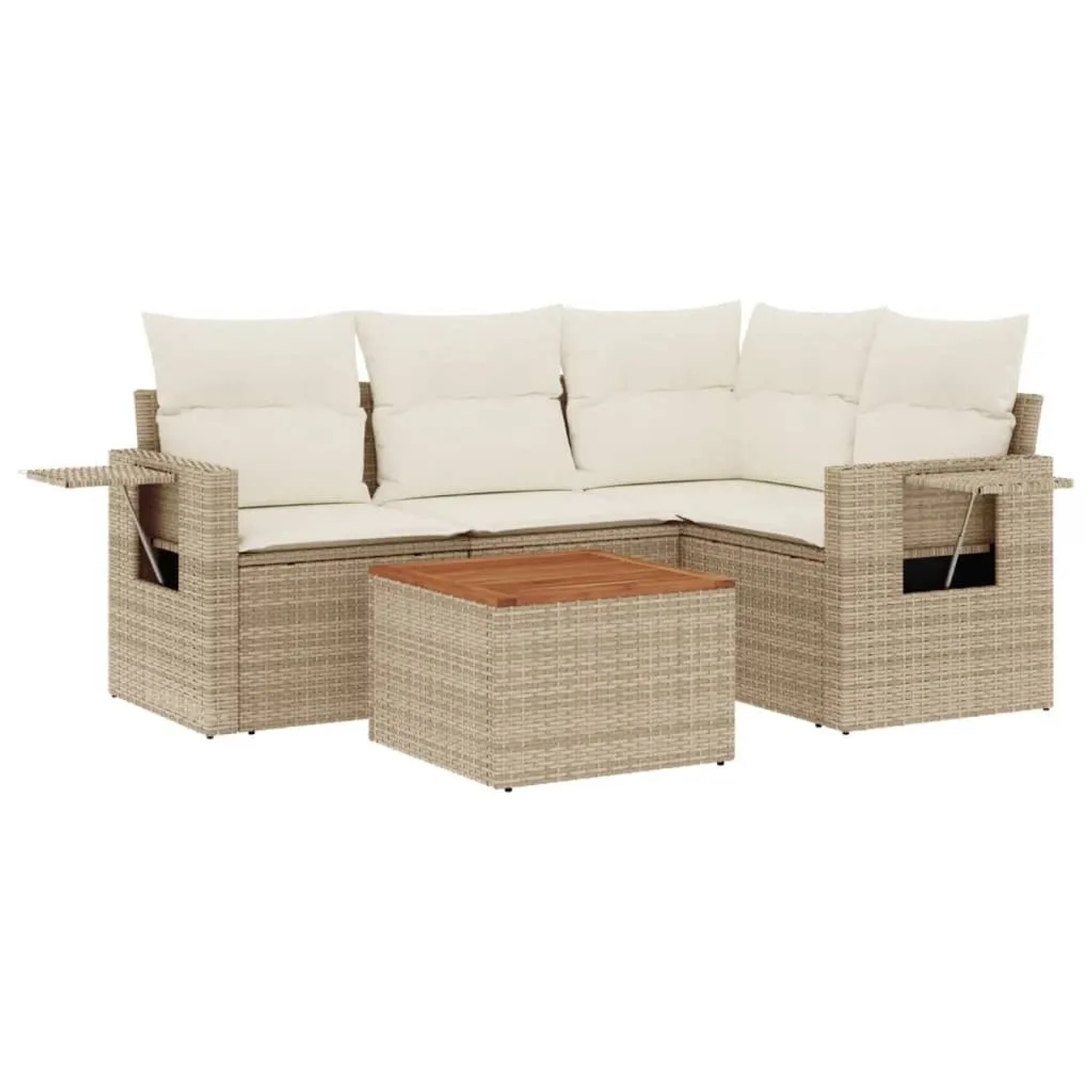 vidaXL 5-Tlg Garten-Sofagarnitur mit Kissen Beige Poly Rattan 3224546