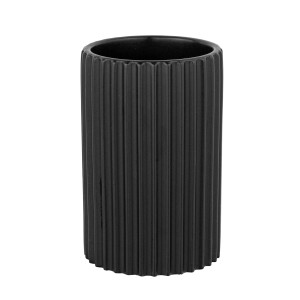 Schwarzer Schöner Wohnen Zahnputzbecher Soliera aus Keramik mit Längsrillen.