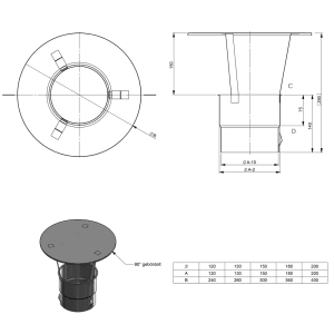 Technische Zeichnung der H&M Germany Kamin-Regenhaube 200mm Edelstahl-Schornstein für Kaminöfen.