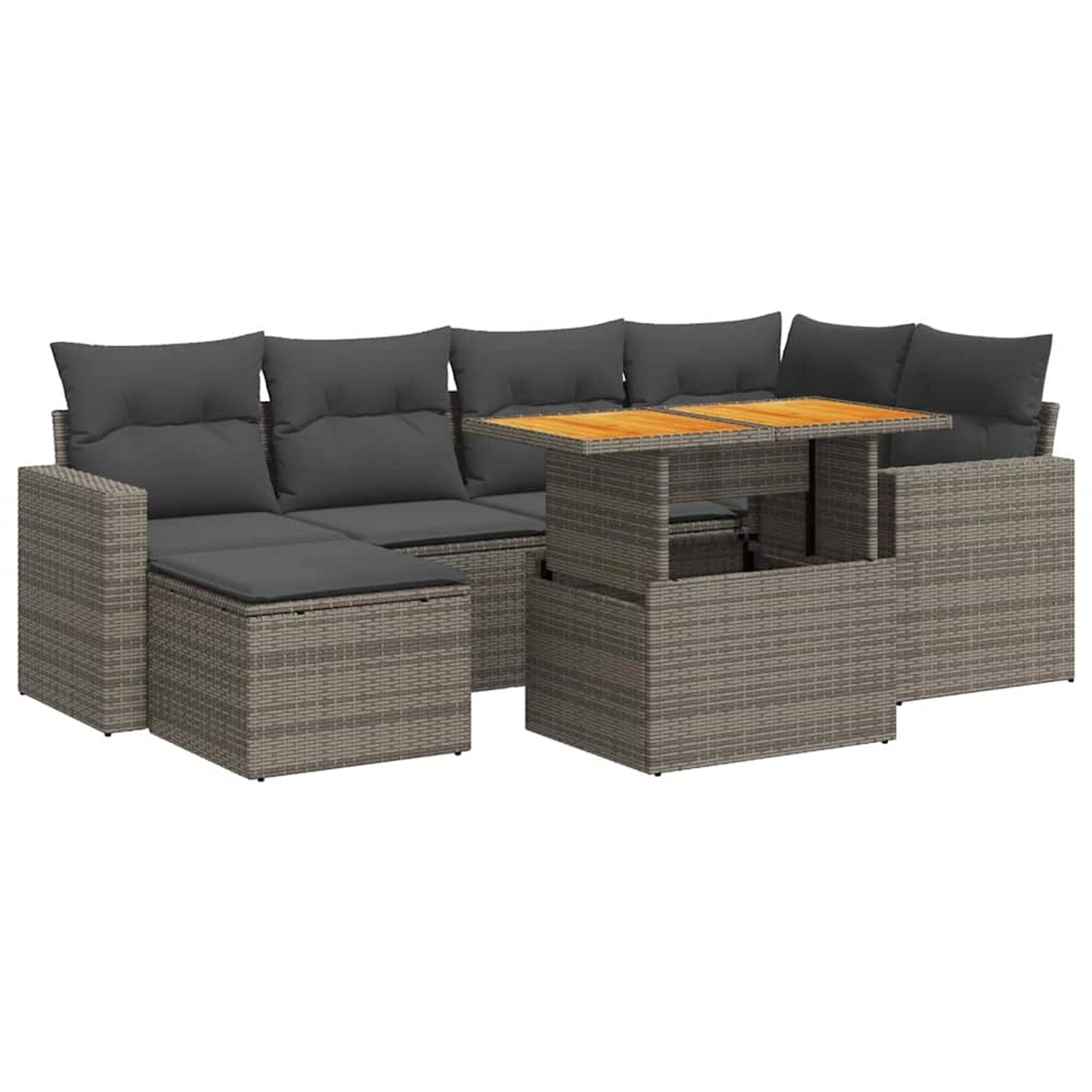 vidaXL 7-Tlg Garten-Sofagarnitur mit Kissen Grau Poly Rattan 3327063 günstig online kaufen