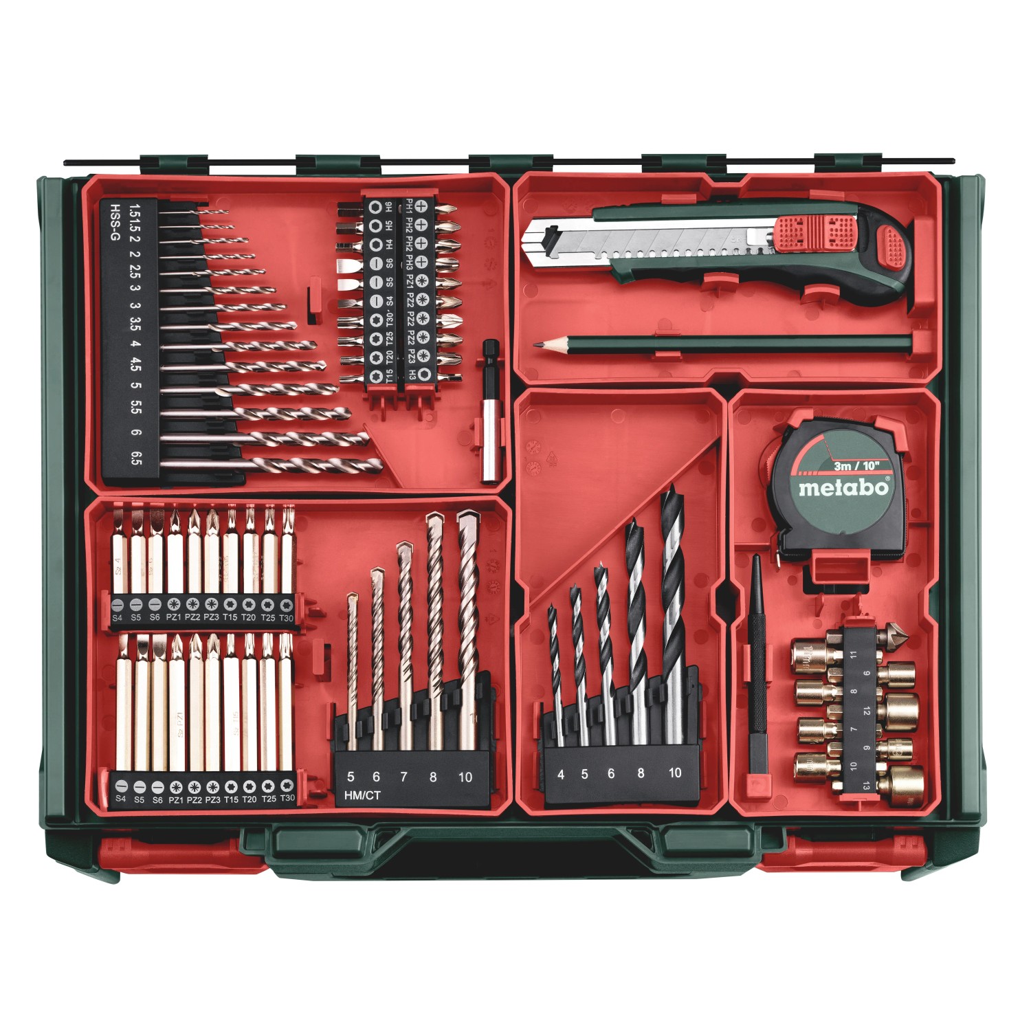 Metabo Akku-Schlagbohrschrauber SB 18 Set mit 78-teiligem Zubehör im Koffer.
