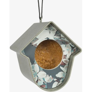 SingingFriend Vogelfutterhaus Evie, grau-blau mit Blumenmuster und Futter