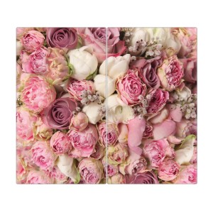 Banjado 2-teilige Herdabdeckplatte aus Glas mit Rosenmotiv, auch als Schneidebrett nutzbar.