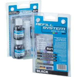 KMP Nachfülltinte RU1 Schwarz, Set mit Tinte, Spritze und Reiniger für Bürobedarf.