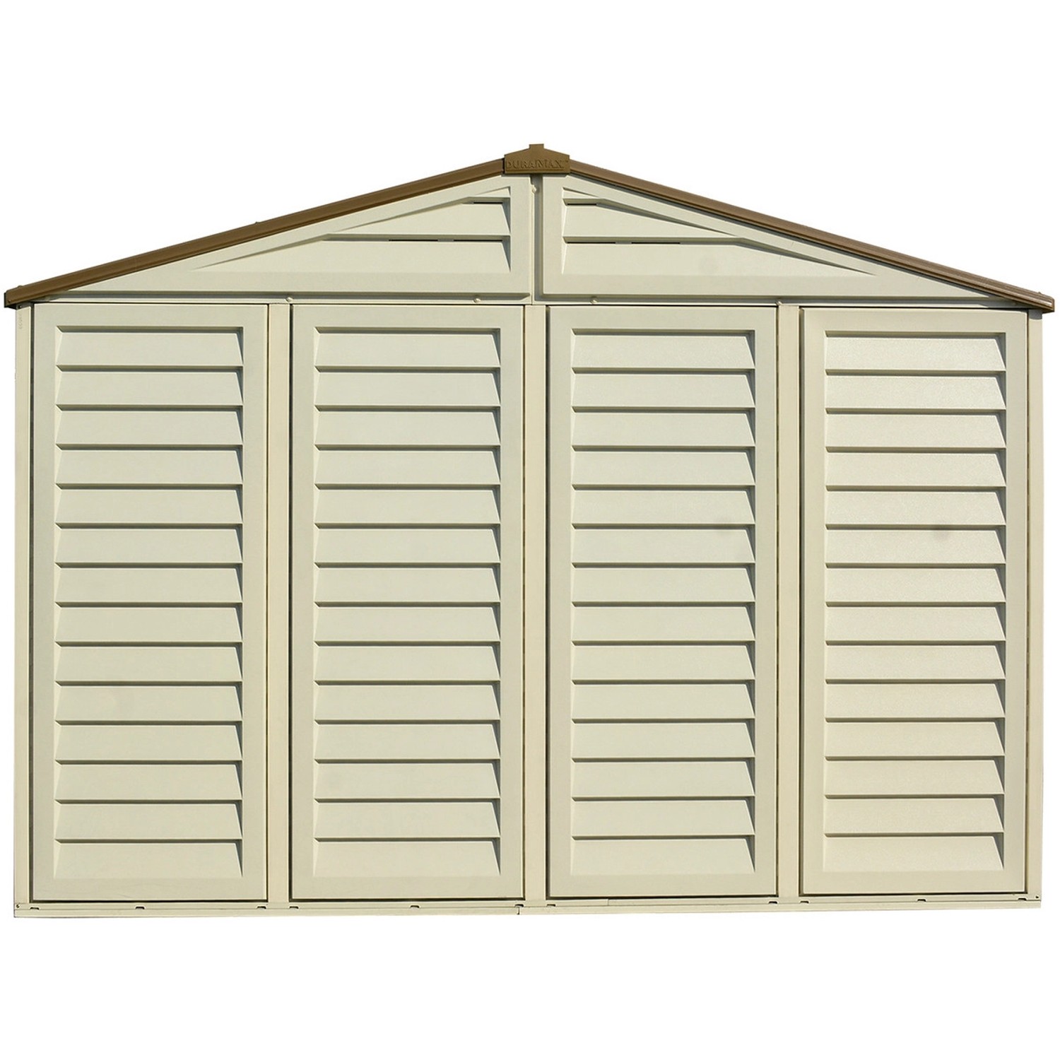 Duramax Kunststoff-Gartenhaus WoodBridge Plus, 7,6 m², Detailansicht der Fassade.