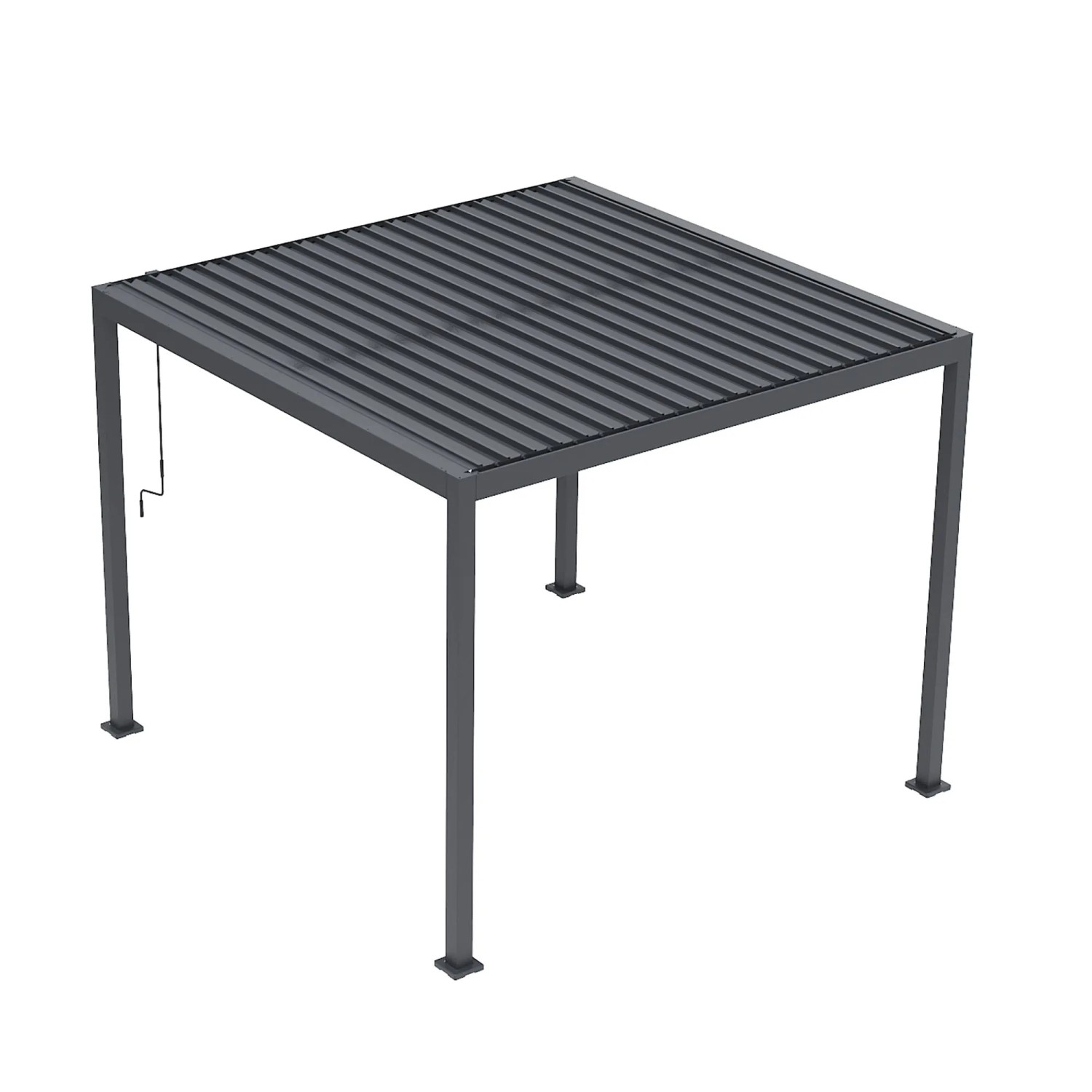 Anthrazitfarbene MWH Pergola Origin 88, 3x3m, mit verstellbarem Lamellendach aus Stahl für Garten & Terrasse.