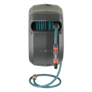Gardena Wand-Schlauchbox Roll Up M/L mit 25 m Schlauch, grau/weiß, zur Gartenbewässerung.