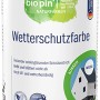 Dose Biopin Wetterschutzfarbe, Weiß, seidenglänzend, für Außenanwendungen.