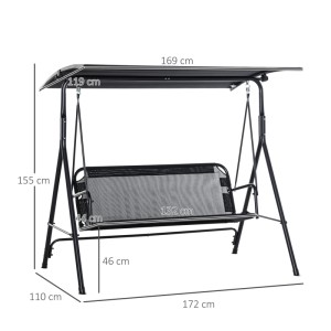 Schwarze Outsunny 2-Sitzer Hollywoodschaukel mit Baldachin und stabilem Metallrahmen für Garten und Terrasse.