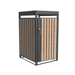 Westmann Mülltonnenbox Planta für 1x 240L Tonne, anthrazitfarbener Stahlkorpus mit Holztüren.