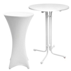 Beautissu Sylt Stehtisch ø 80cm Weiß mit Stella Stehtischhusse ø 80cm Weiß