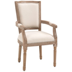 HOMCOM Esszimmerstuhl mit Armlehne, Massivholz-Beine, Landhausstil, beige
