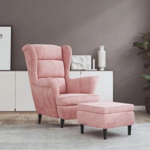 vidaXL Ohrensessel mit Hocker Rosa Samt 3115935