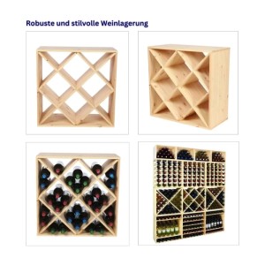 PROREGAL Vincellar Mod Weinregal aus Kiefernholz, Rautenmodul für 30 Flaschen.