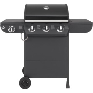 El Fuego Gasgrill Columbus mit 3 Brennern und Seitenkocher, grauer Grill mit Rädern.