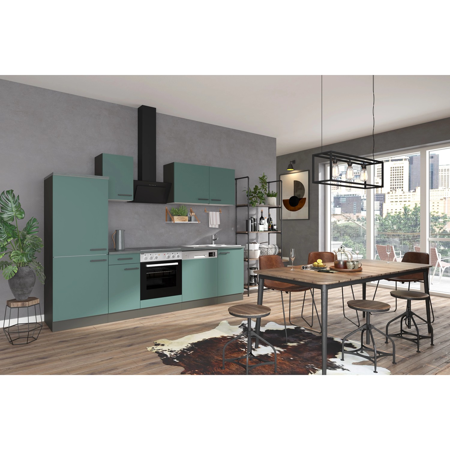 OPTIFIT Verona405 Küchenzeile 270 cm ohne E-Geräte Steingrün günstig online kaufen