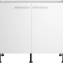 Weißer Optifit Spülenunterschrank Bengt932, 100 cm breit, mit zwei Türen und Edelstahlgriffen.