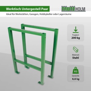 TRUTZHOLM Werktisch Untergestell, Stahl, grün, 2er Set, Traglast 200kg.