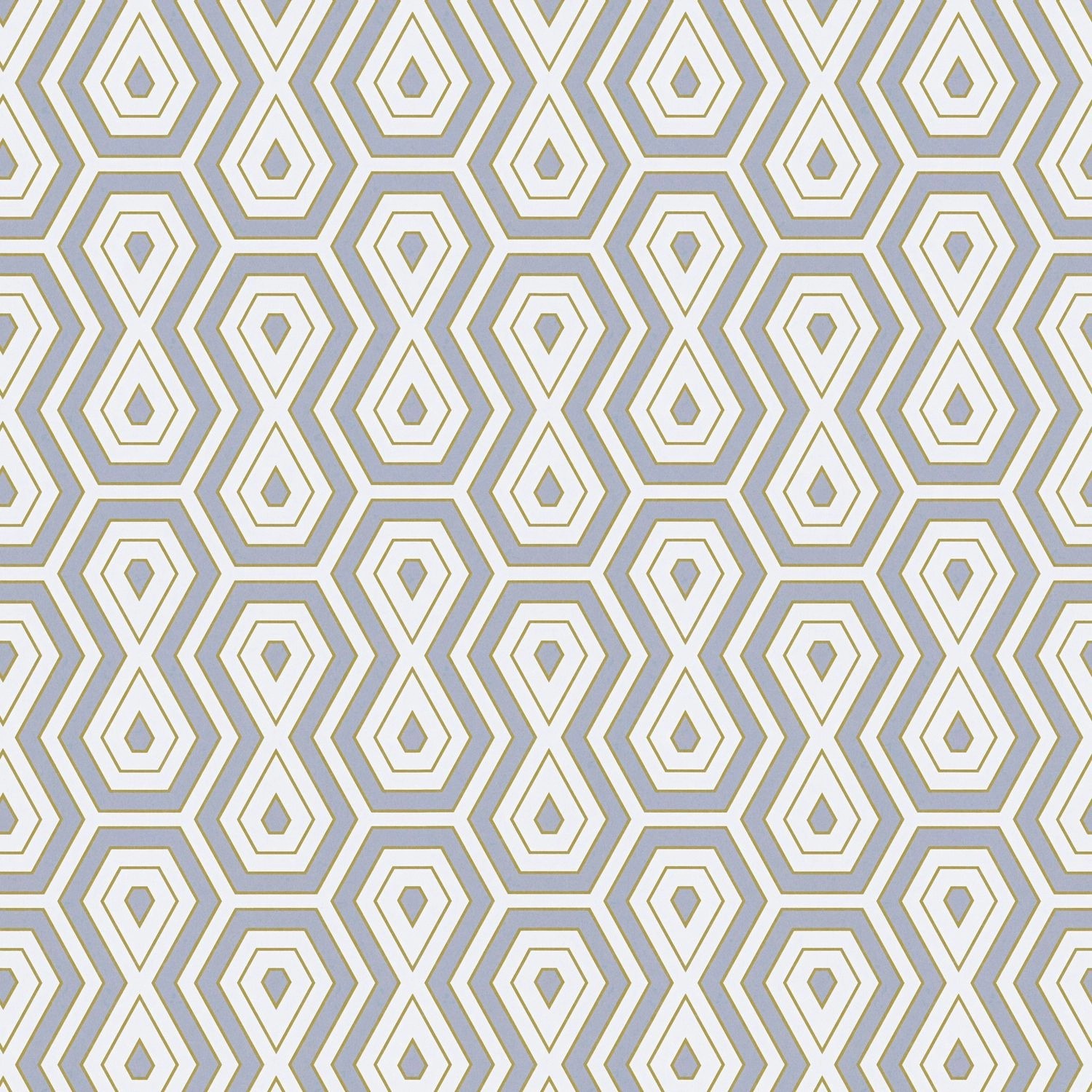 Retro Tapete grau-gold-weiß mit grafischem Muster, PROFHOME Vliestapete.