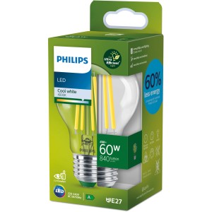 Philips LED E27 Leuchtmittel, 4W, 840lm, Glühlampenform, klar. Ultraeffizient und langlebig.