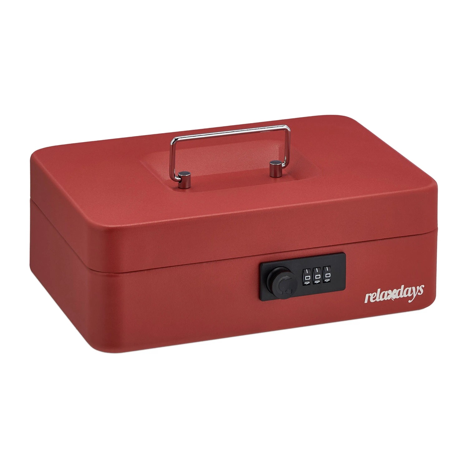 Relaxdays Geldkassette Stahl Rot Abschließbar 8,5 cm x 25 cm x 19 cm 1,1 kg