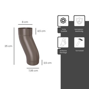 Zambelli Sockelknie DN 80, kupferbraun verzinkt. Metall-Dachrinnen-Element, korrosionsbeständig, einfache Montage.