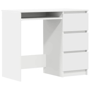 Weißer vidaXL Schreibtisch (90x45x76 cm) aus Holzwerkstoff mit 3 Schubladen.