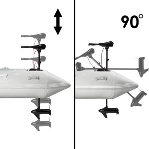 EBERTH Elektro Außenborder am Boot, verschiedene Positionen und 90° Kippfunktion dargestellt.