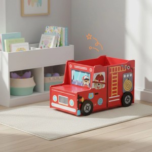Relaxdays Spielzeugkiste Feuerwehr MDF Mehrfarbig mit Geheimfach 34 cm x 60 cm x 32 cm 6,7 kg