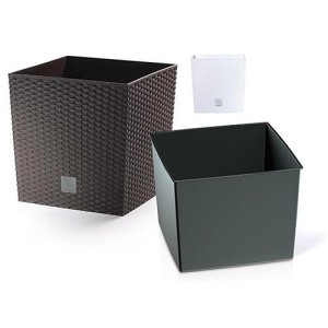 PROREGAL Blumentopf Rattan Quadrat 320x320x 325mm 32Lit Rato Niedrig Braun