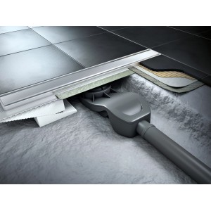 Duschrinne Alserio 90 cm mit Ablauf und Hartschaumkeilen für barrierefreies Duschen.