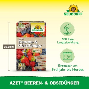 Neudorff Azet Beeren- und Obst-Dünger 1 kg Packung mit Beeren-Motiv.