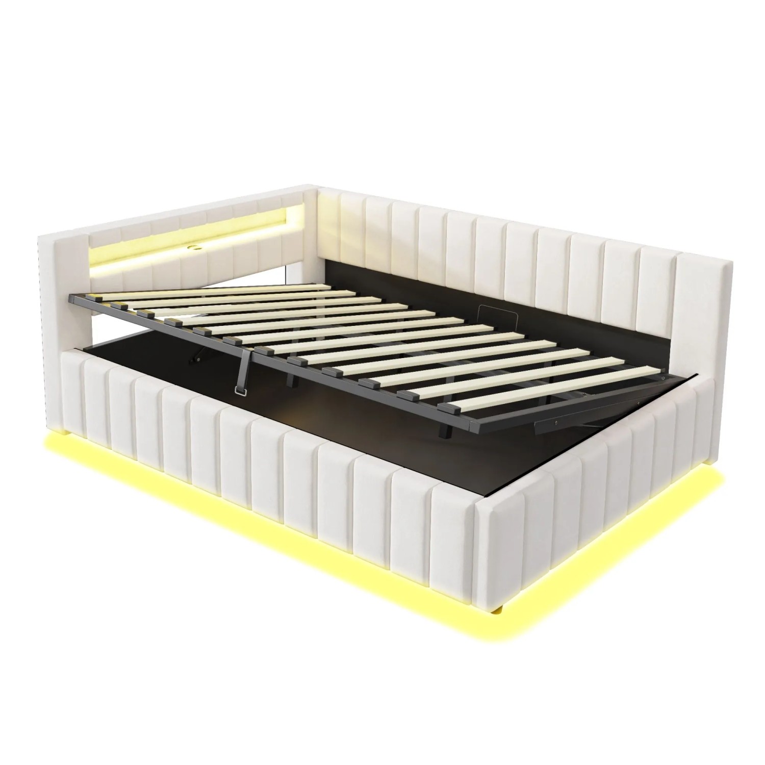 Merax Schlafsofa 140x200cm LED USB Stauraum Samt Beige