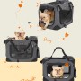 Feandrea Hundebox, 60x42x42 cm, grau. Transportbox mit Netzstoff und Tragegriffen für kleine Hunde.