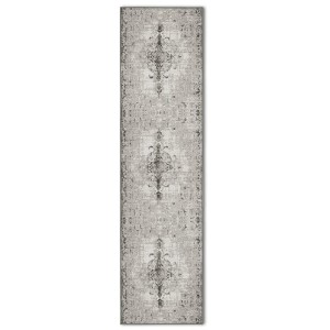 Grauer KARAT Teppichläufer Palau nach Maß, moderner Wohnteppich mit Vintage-Muster, 80x500 cm.