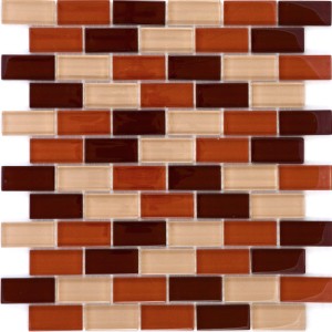 Mosaikmatte aus Glas in Braun-, Beige- und Mix-Farben, Brick-Optik, 30x30 cm.
