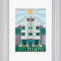 Weißer Kunststoff Bilderrahmen 21x29,7 cm mit Art Deco Miami Motiv.