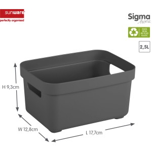 Sunware Sigma Home Aufbewahrungsbox, 2,5 l, anthrazit, aus Recyclingmaterial mit Griffen.