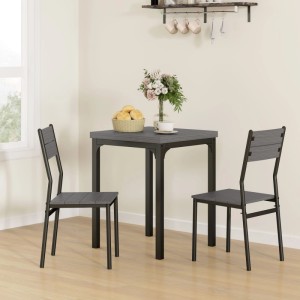HOMCOM Essgruppe: kompakter Esstisch und 2 Stühle in Grau-Schwarz. Modernes 3-teiliges Tischset aus MDF und Metall für kleine Räume.