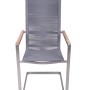 DELUKE Gartenstuhl Freischwinger aus Edelstahl, anthrazitfarbene Olefin-Seile, Teakholz-Armlehnen.