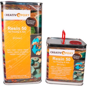 CreativEpoxy Resin 50 A+B, 6,75 kg, für Spezialspachtel-Anwendungen. Epoxidharz in zwei Behältern.