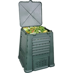 Offener, grüner Remaplan Thermoquick Profi Komposter 410 l mit Kompostmaterial.