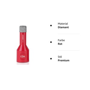 PROREGAL Diamant Bohrkronenaufsatz Premium Crystal 12 mm für Fliesen, rot.