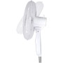 Weißer Standventilator (Ø 40 cm) mit Fernbedienung, Oszillation angedeutet.