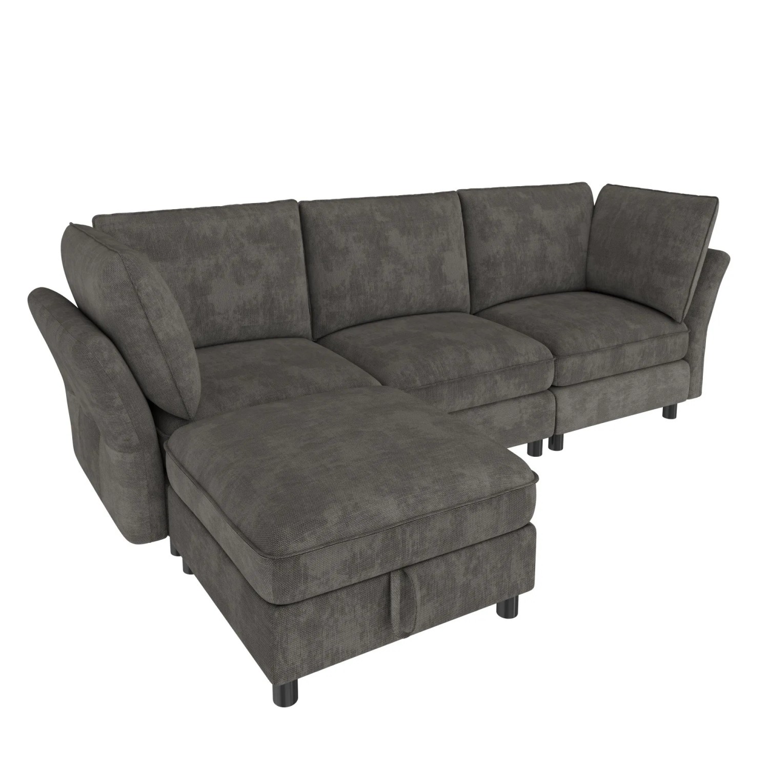 Merax Ecksofa L Form Modular Stauraum Hocker Chenille Grau
